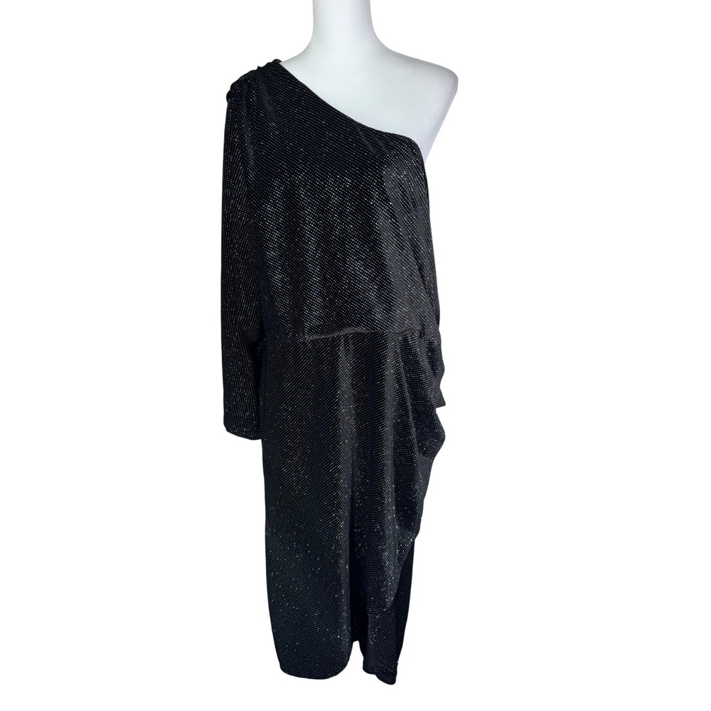 SKIES ARE BLUE NWT Women's 3X Black Glitter One Sleeve Midi Dress Formal Party